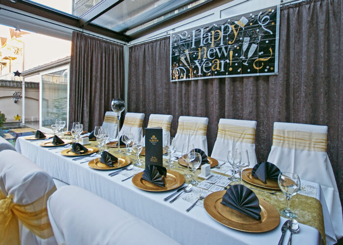 Xavin Hotel Harkány, szilveszteri rendezvény és csomagajánlat, télikert a megterített asztalokkal