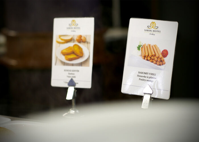 Xavin Hotel Harkány, étel bemutató kártyák