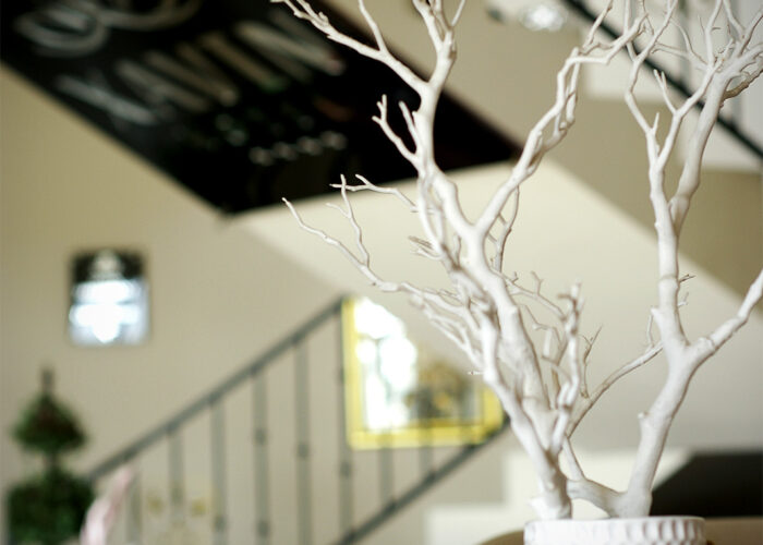 Xavin Hotel Harkány bejárata, képen a Xavin logót ábrázoló táblával és egy asztali fehér 