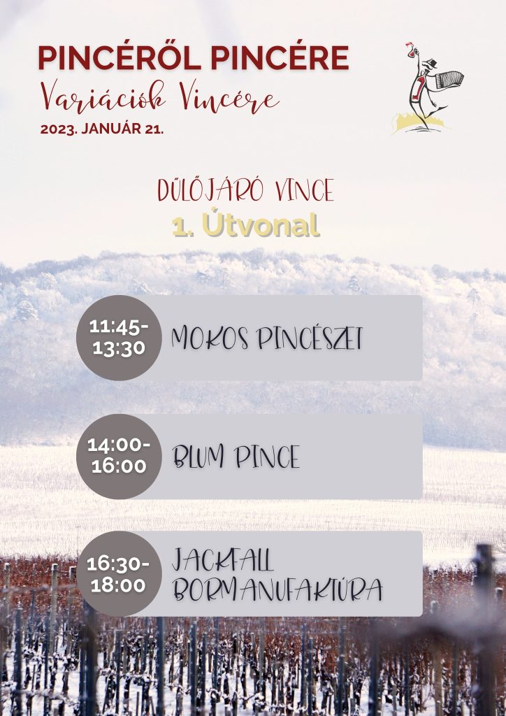 Villányi bortúra Vince-napon, plakát az 1. bortúra állomásaival