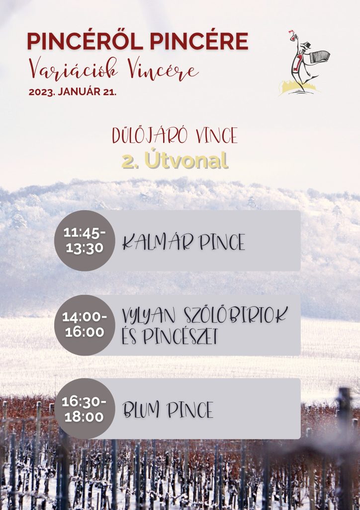 Villányi bortúra Vince-napon, plakát a 2. bortúra állomásaival