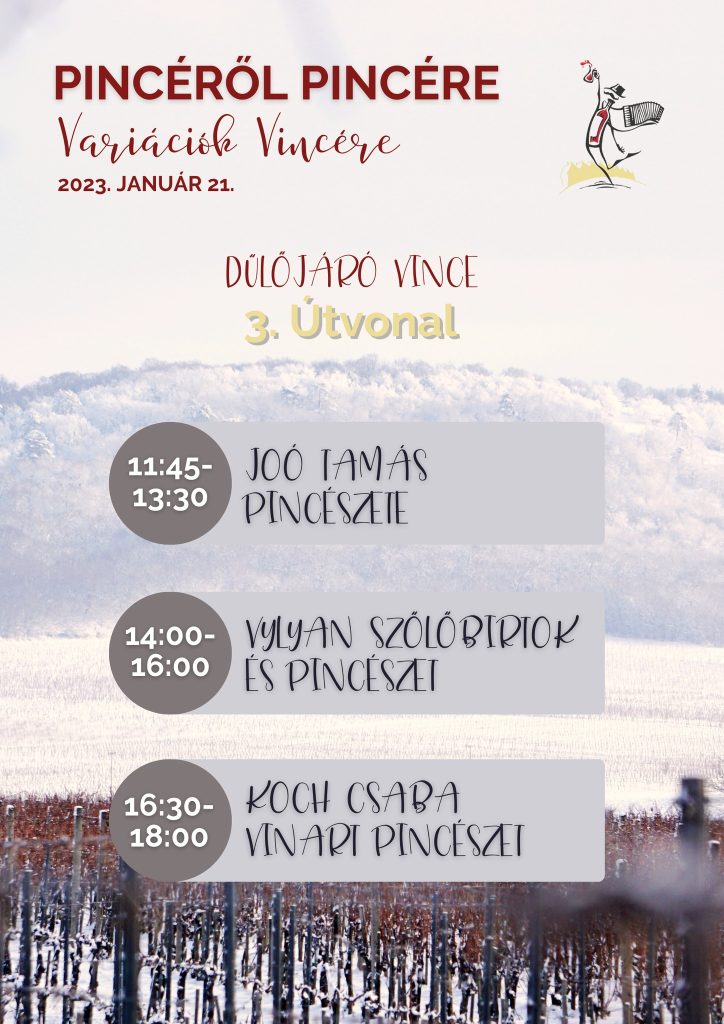 Villányi bortúra Vince-napon, plakát a 3. bortúra állomásaival