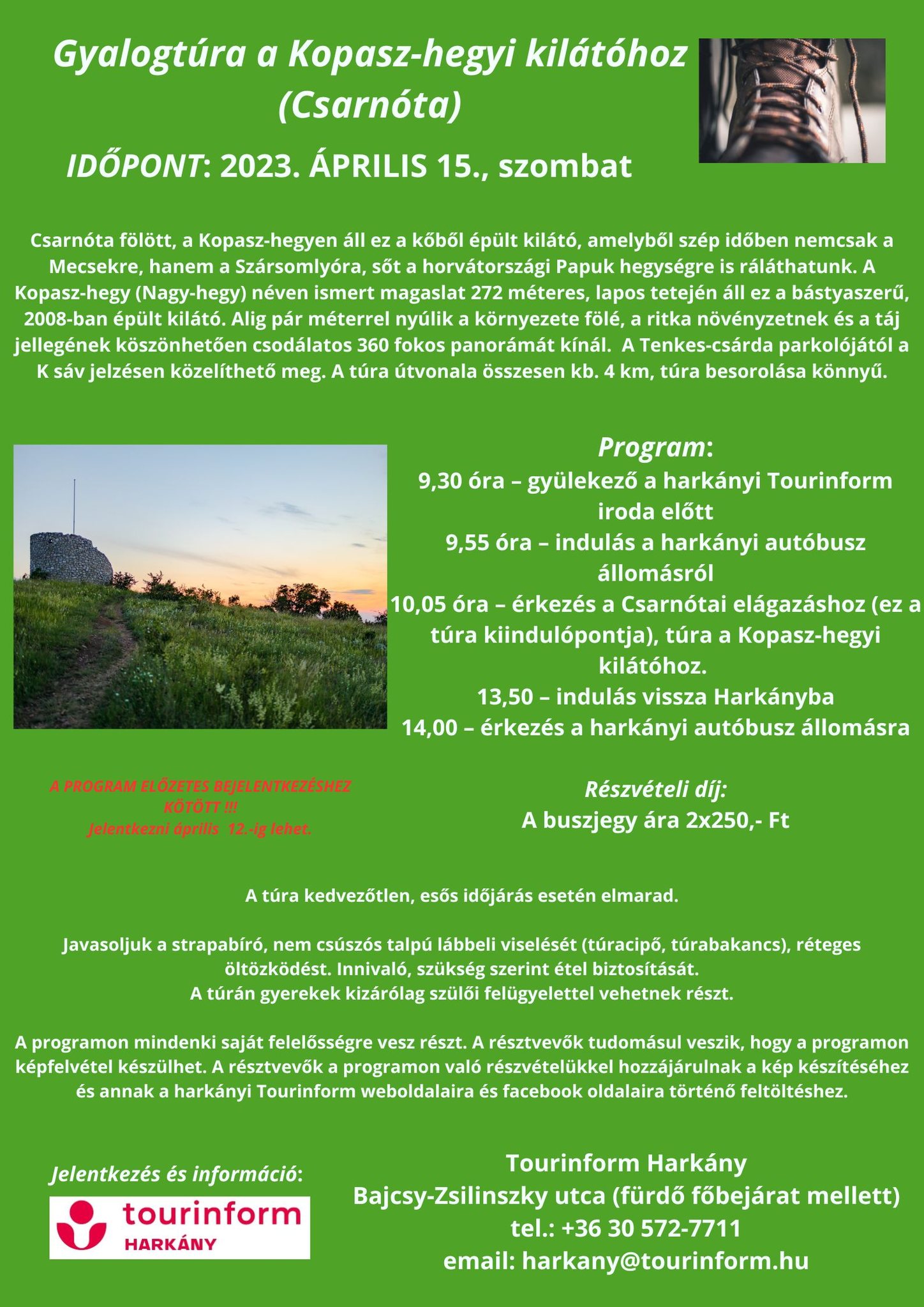 Csarnóta, gyalogtúra a kilátóhoz plakátja