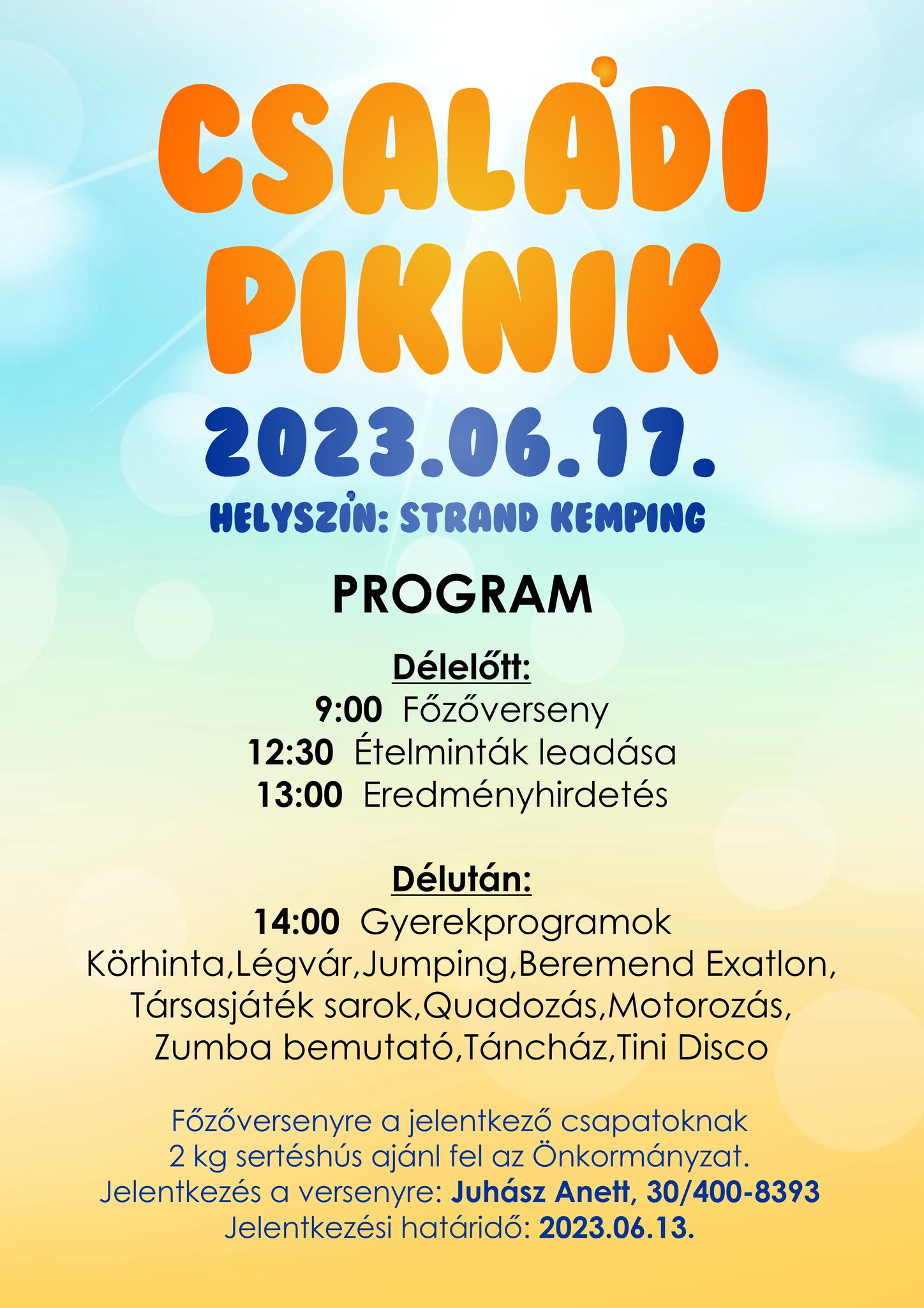 Családi Piknik és főzőverseny Beremenden 2023 - plakát