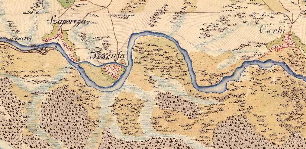 Tésenfa, 18. századi térképen