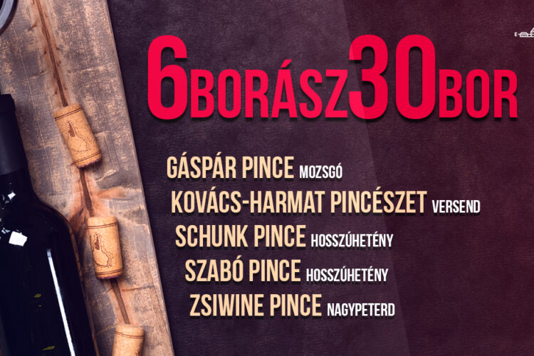 6 borász, 30 bor - a Pécsi Egyetemi Borbirtok borkóstolója - plakát
