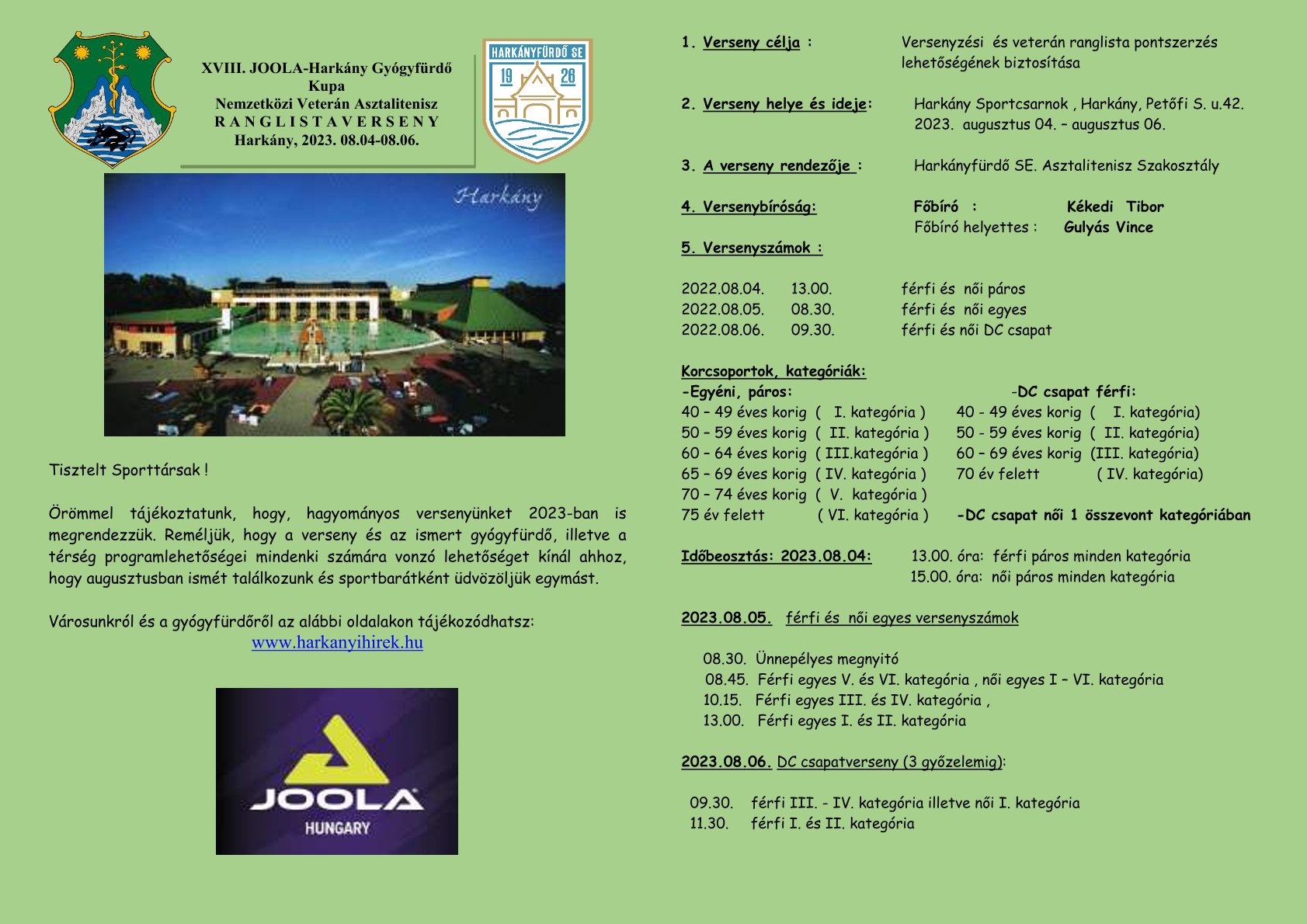 Harkány Veterán Asztalitenisz Kupa 2023