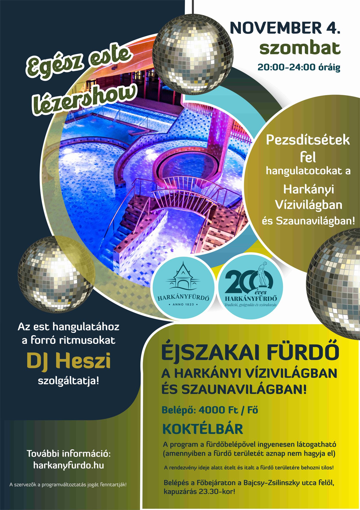 Éjszakai fürdőzés Harkányban hatalmas lézershow-val, 2023.11.04-én, szombaton - plakát