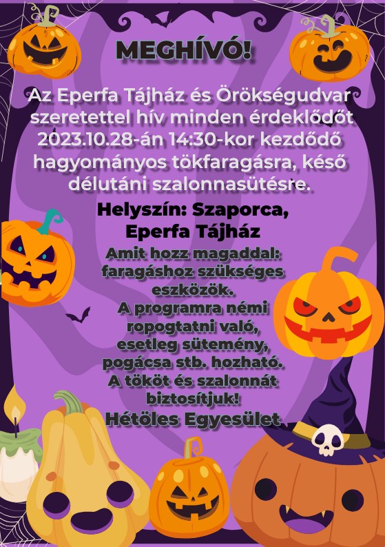 Tökfaragás hagyományosan az ormánsági Eperfa Tájházban - 2023 - plakát