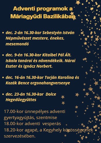 Adventi programok Máriagyűdön - 2023
