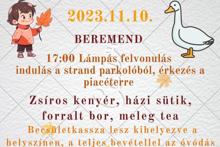 Márton-nap Beremenden, lámpás felvonulással, 2023.11.10. - plakát