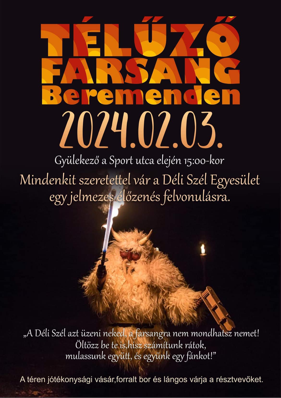 Télűző farsangi felvonulás Beremenden, 2024.02.03. - plakát