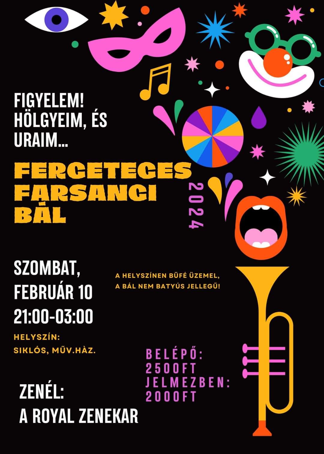 Farsangi Bál Siklóson 2024.02.10-én szombaton - plakát