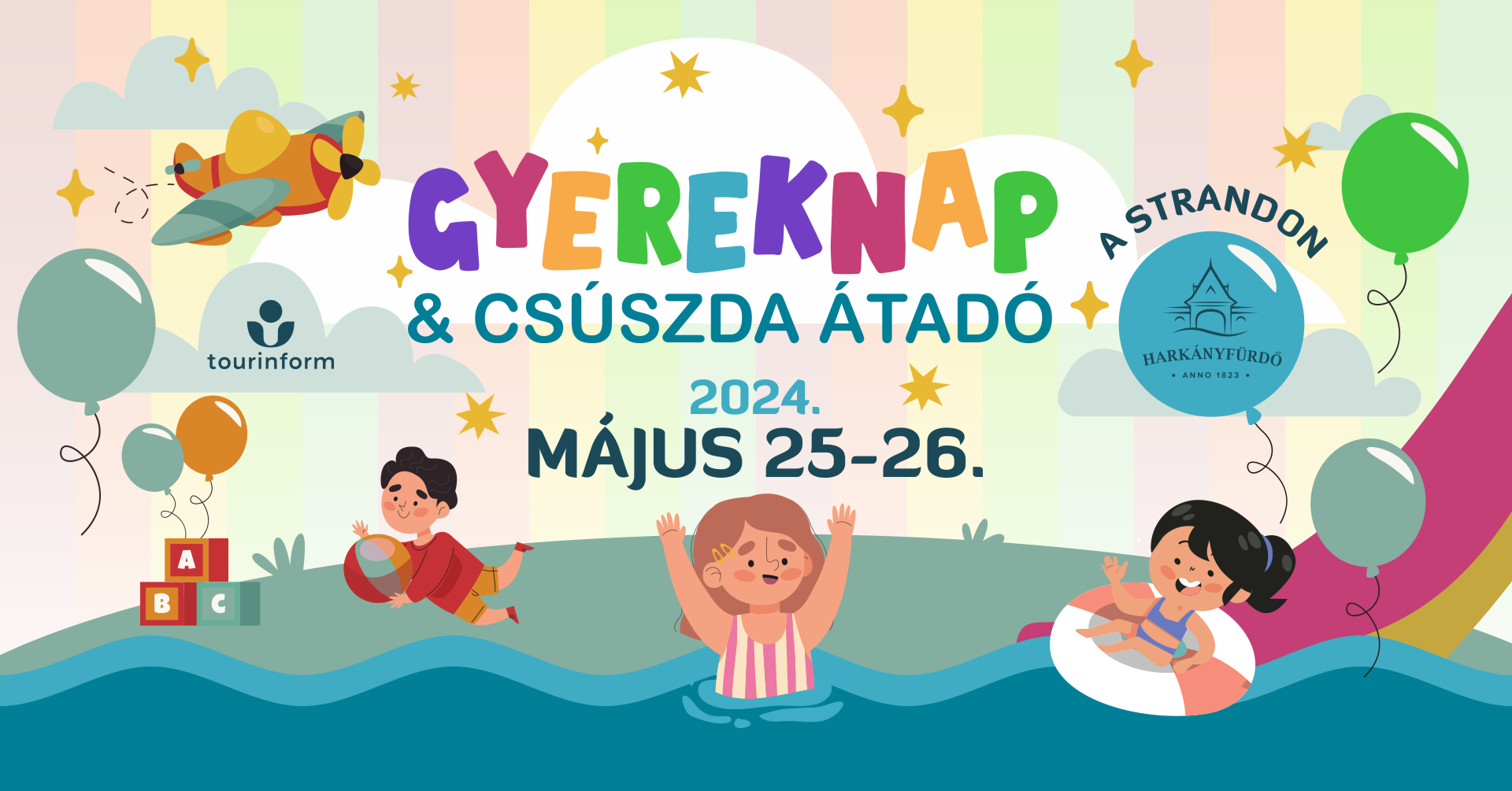 Gyereknap és csúszda átadó Harkányban, a strandfürdő területén, 2024.05.25. - 2024.05.26.