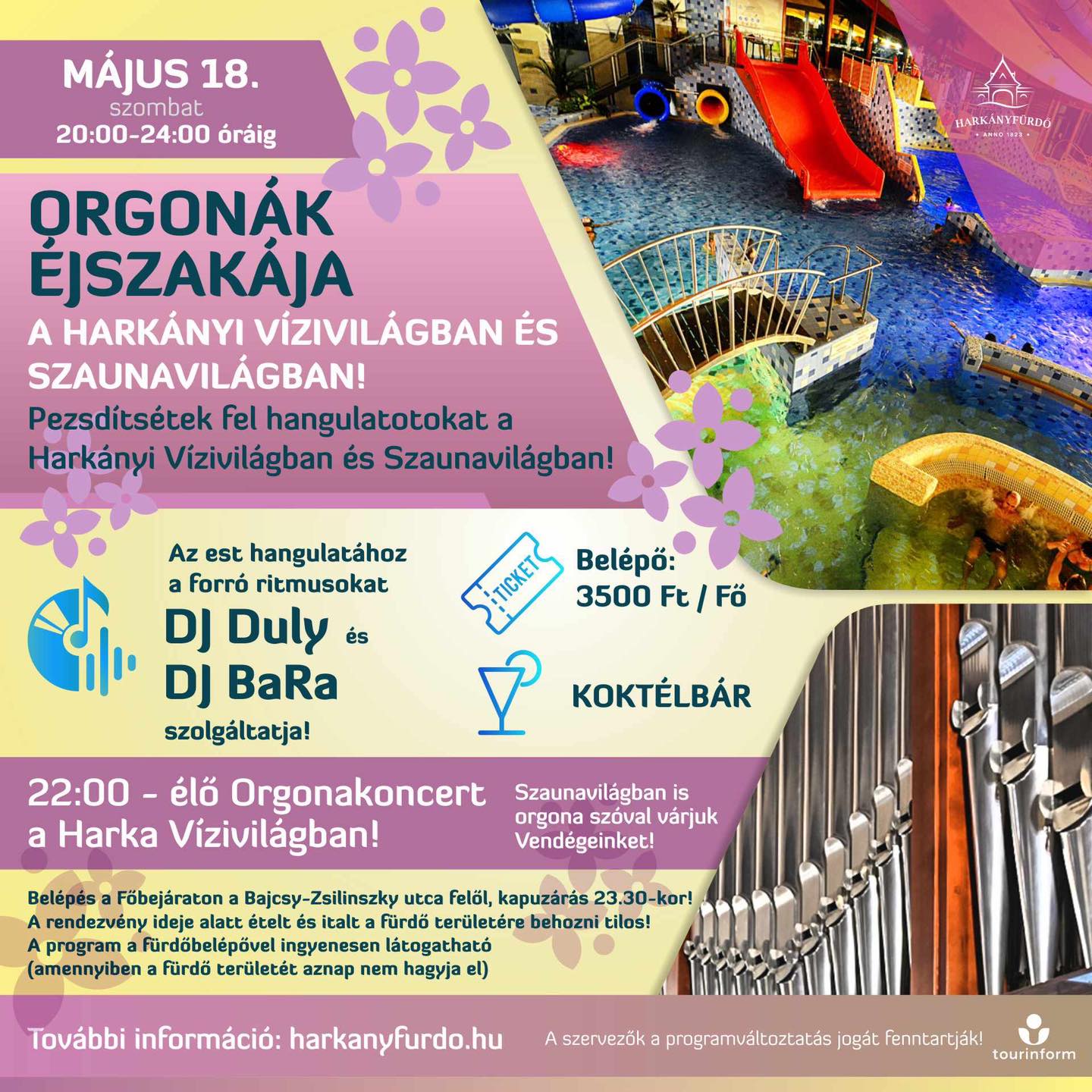 Éjszakai fürdőzés Harkányban, 2024.05.18. élő orgonakoncerttel és DJ-kkel