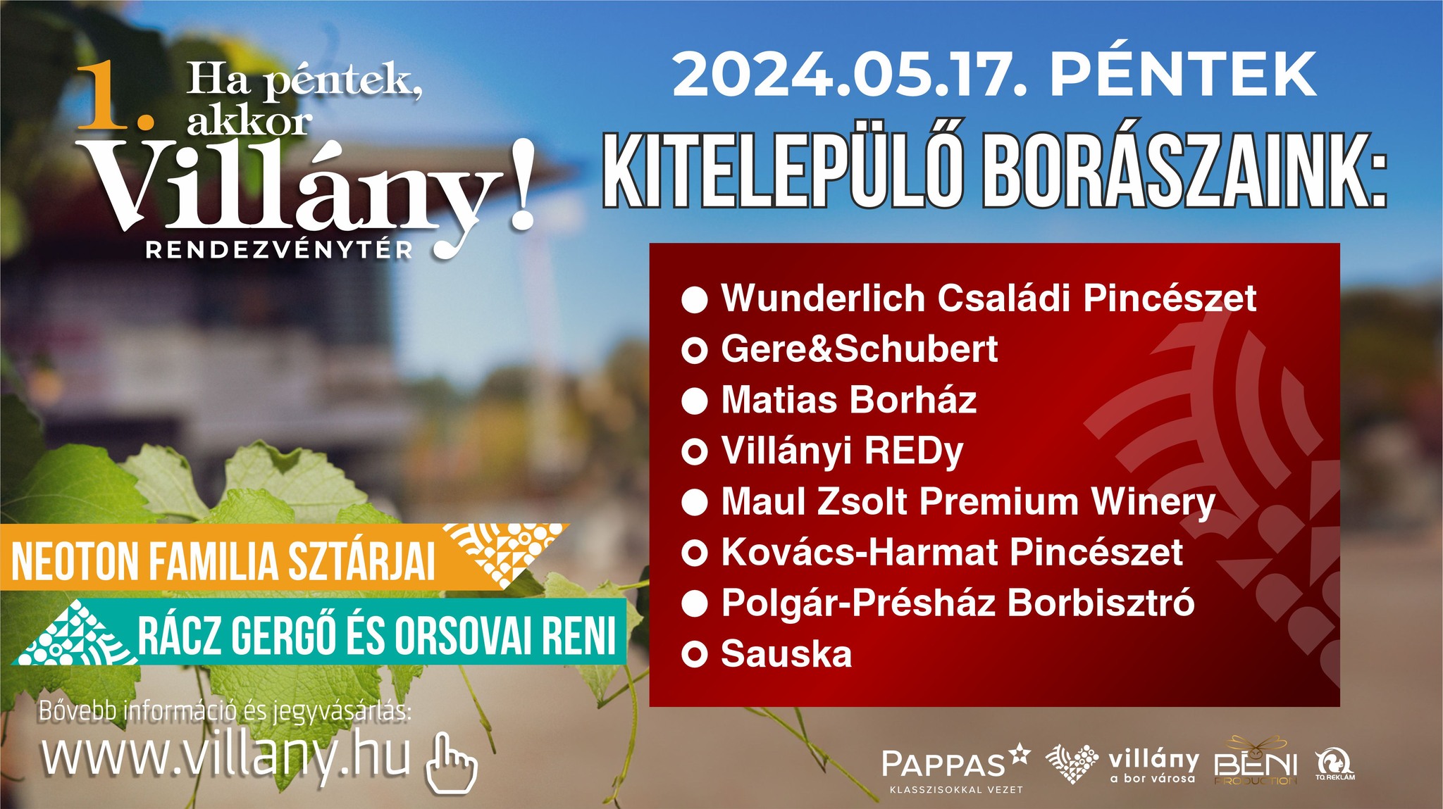 Ha péntek, akkor Villány - 2024.05.17., kitelepülő borászatok listája