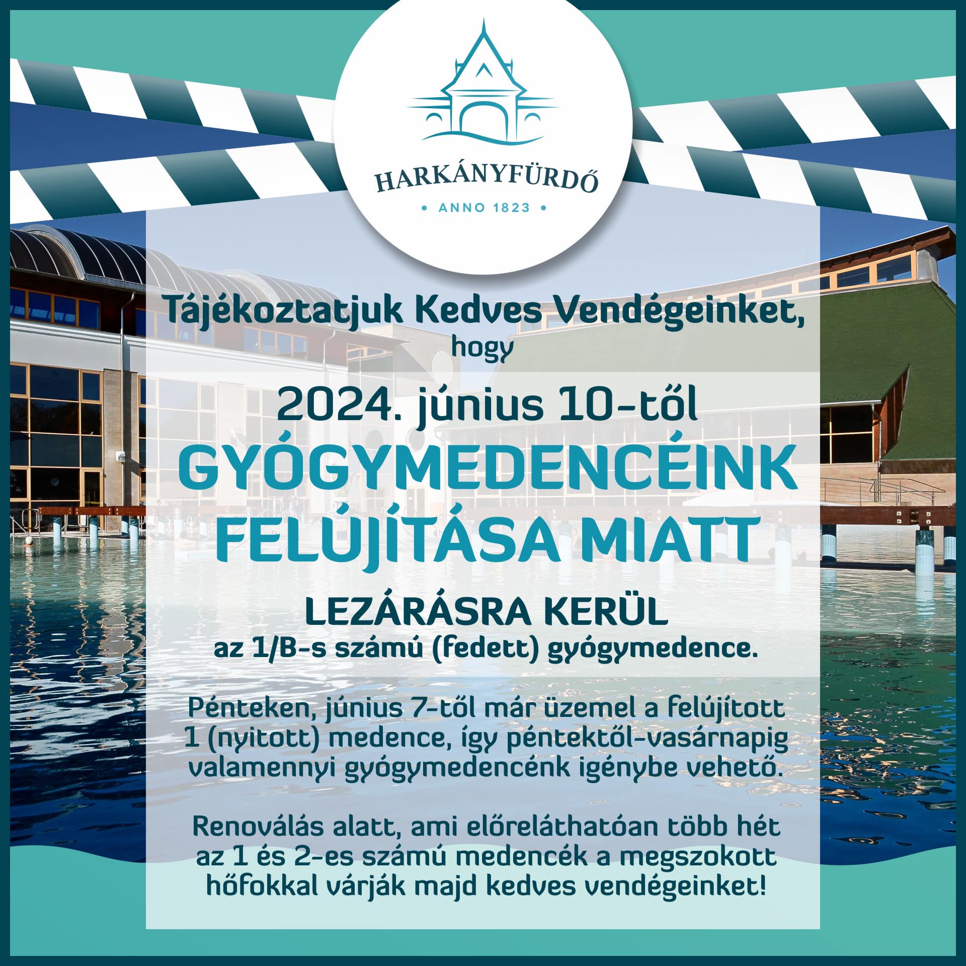 Harkányi Gyógyfürdő gyógymedence felújítás, 3. ütem, 2024.06.10.