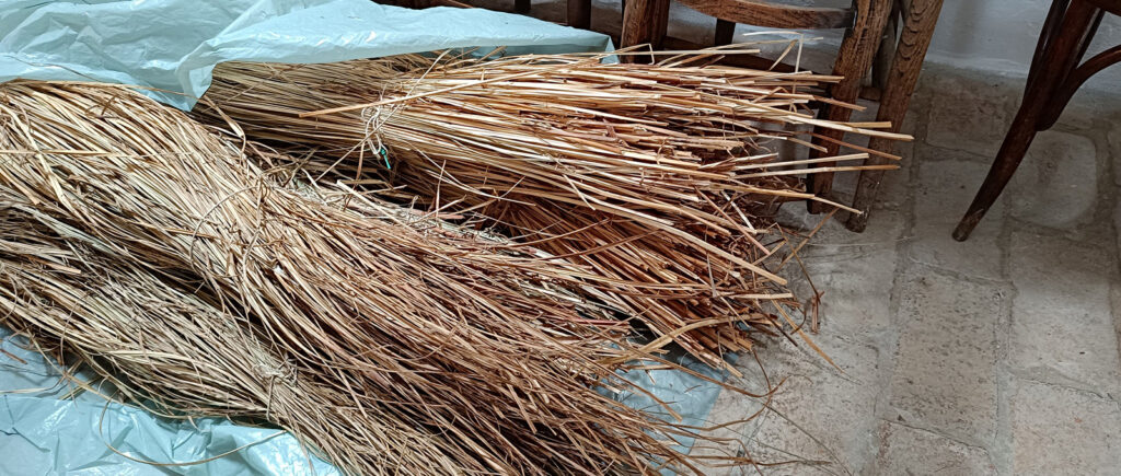 Kiskosár, szakajtó készítés sásból a Szaporcai Cifraházban, 2024.06.01.