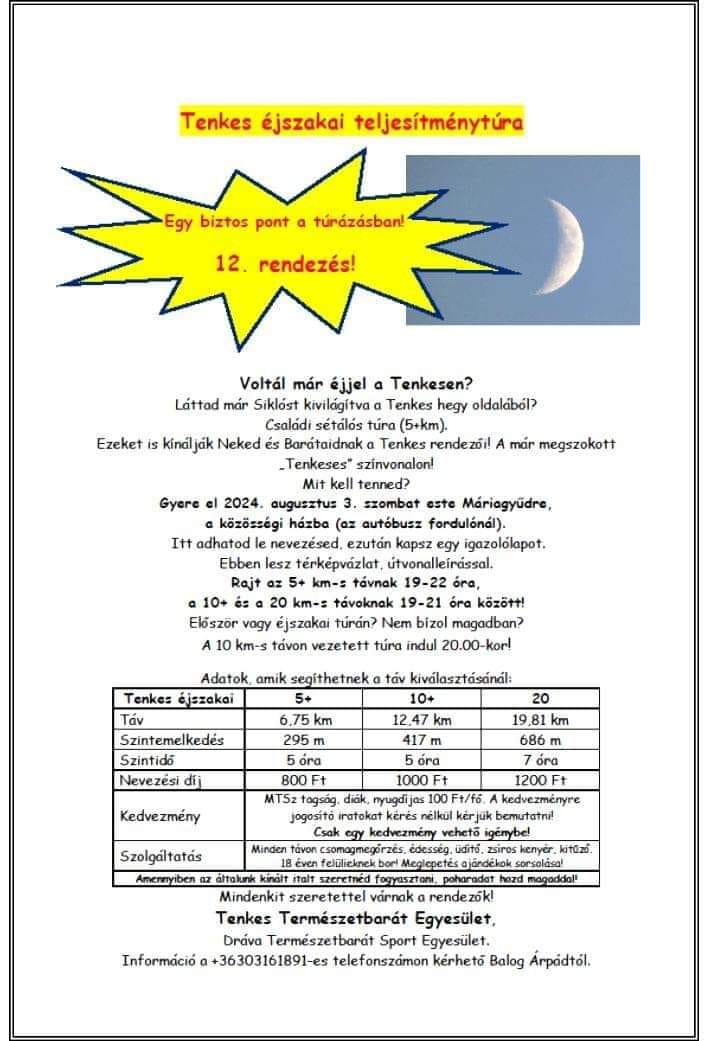 Tenkes-hegyi éjszakai teljesítménytúra, 2024.08.03.