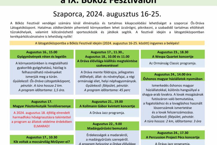 Bőköz Fesztivál 2024 - Ős-Dráva látogatóközpont programok