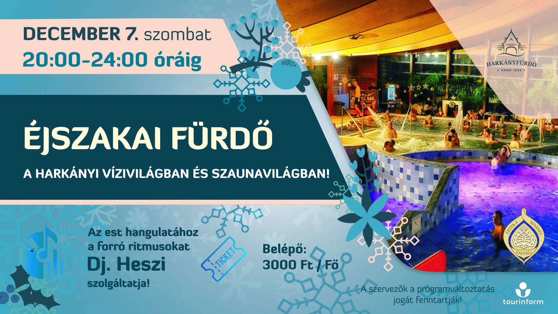 Éjszakai fürdő Harkányban, Mikulásváró hangulatban - 2024.12.07.