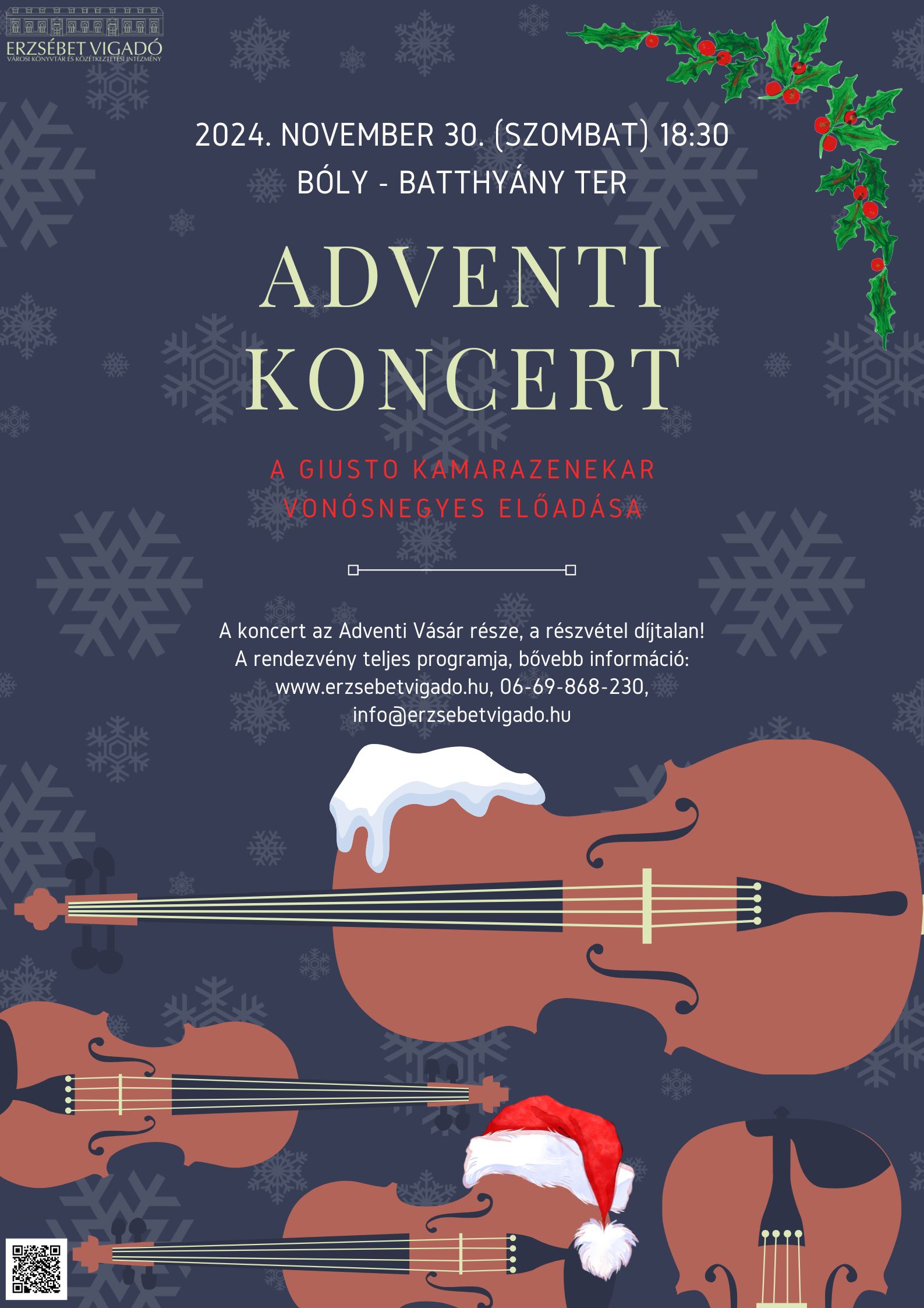 Giusto vonósnégyes koncert Bólyban, az adventi vásár részeként, 2024.11.30.