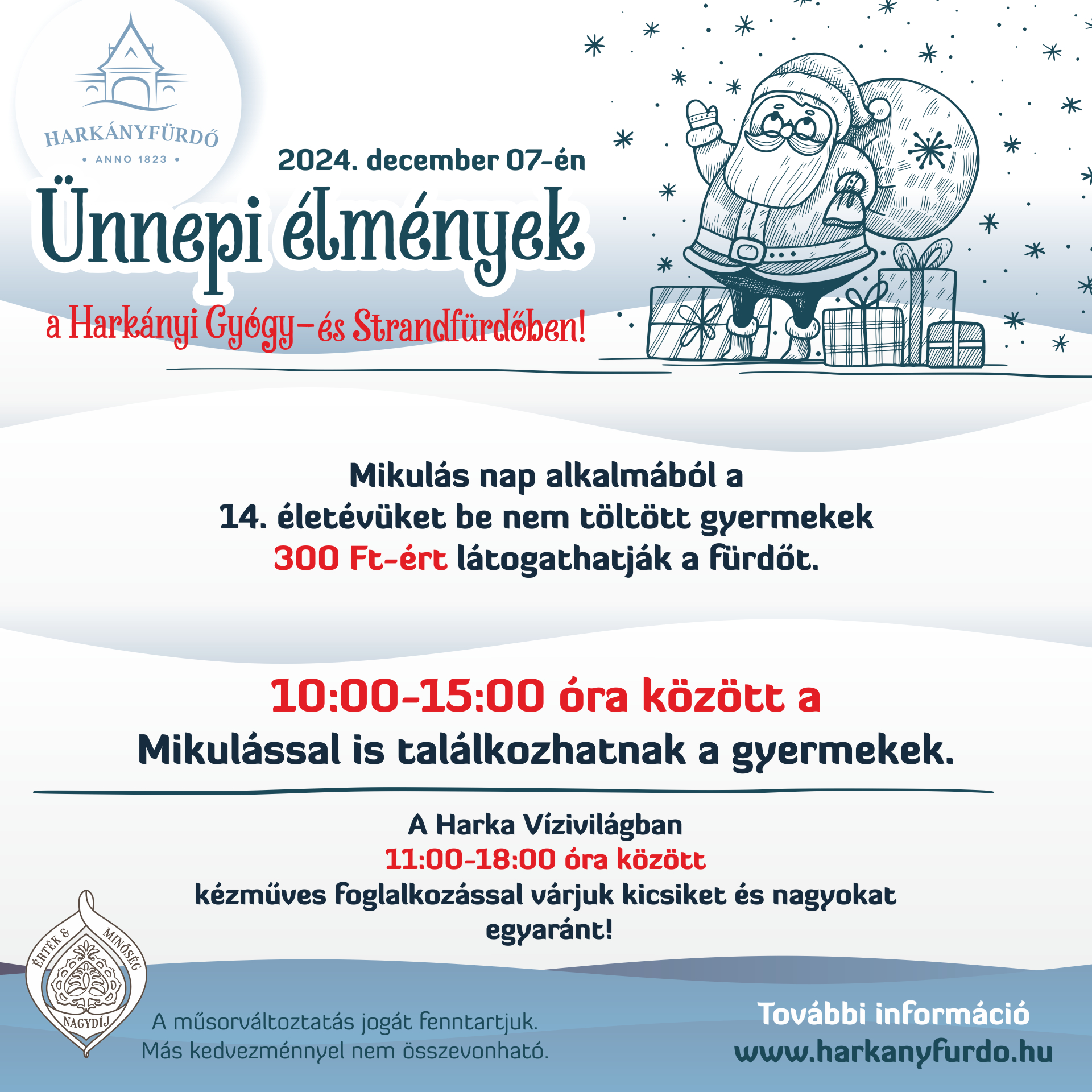 Mikulás-nap a Harkányi Gyógyfürdőben, 2024.12.07., családi programokkal és a Mikulással