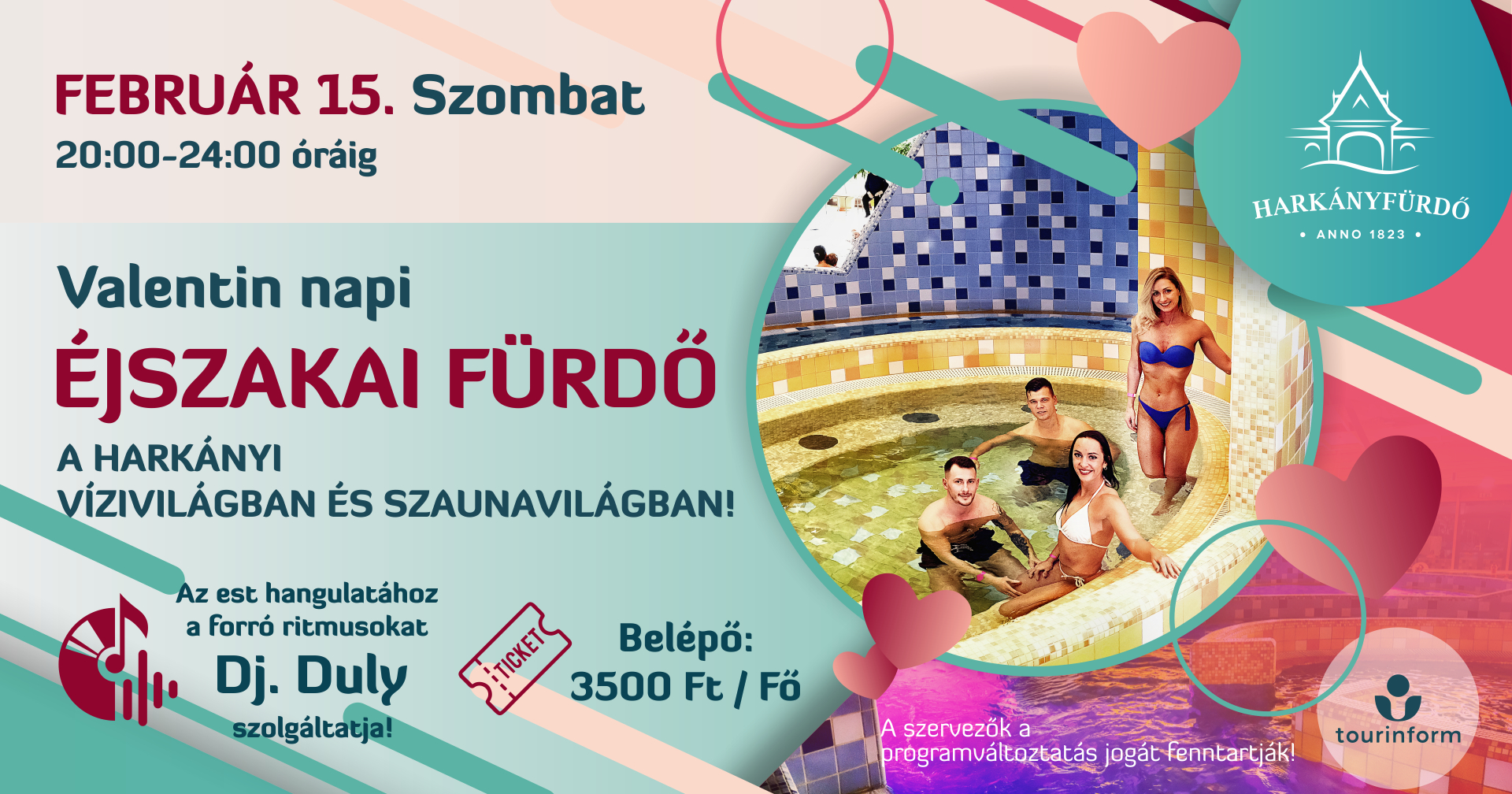 Éjszakai fürdő Valentin napon a Harkányi Gyógy- és Strandfürdő Harka Vízivilág részlegében, 2025.02.15-én 20:00-tól