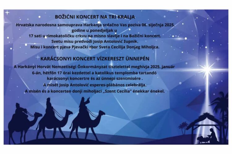 Karácsonyi koncert vízkereszt alkalmából 2025.01.06-án a harkányi Jézus Szíve Plébánián.