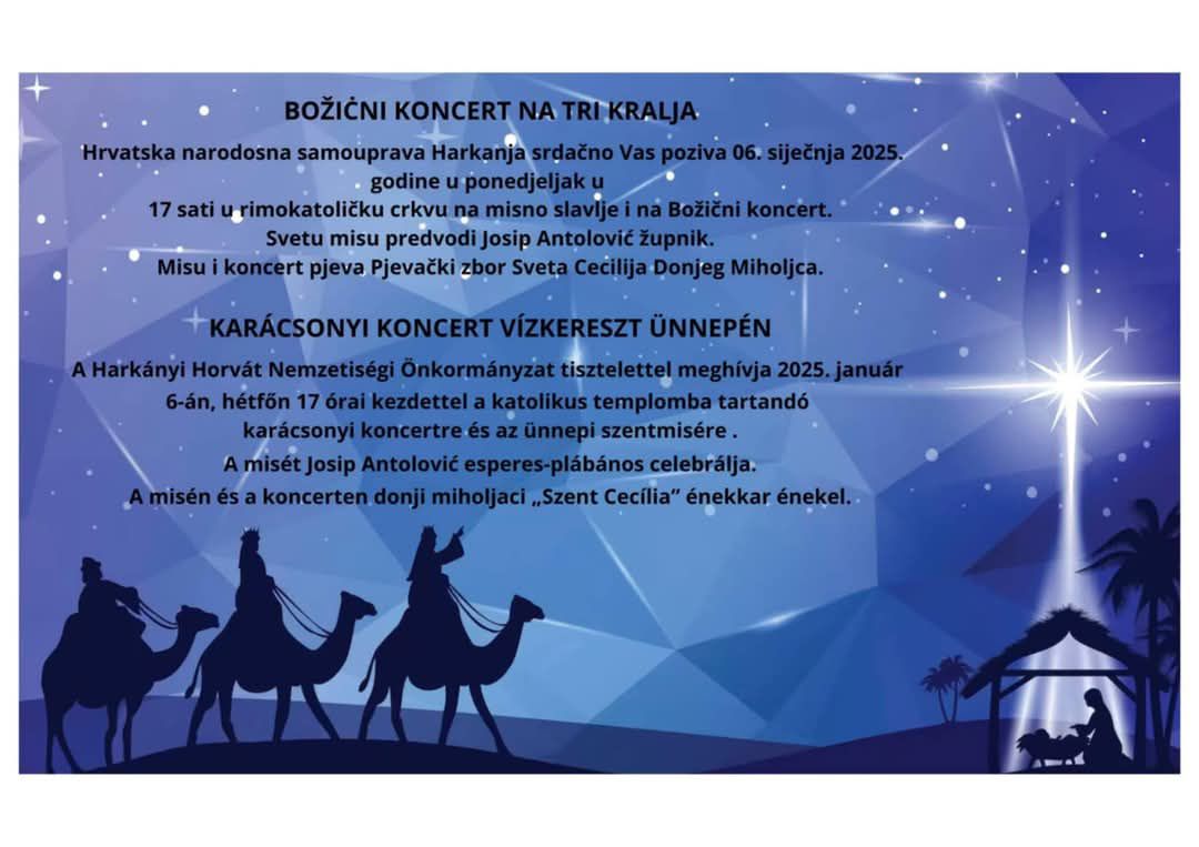 Karácsonyi koncert vízkereszt alkalmából 2025.01.06-án a harkányi Jézus Szíve Plébánián.