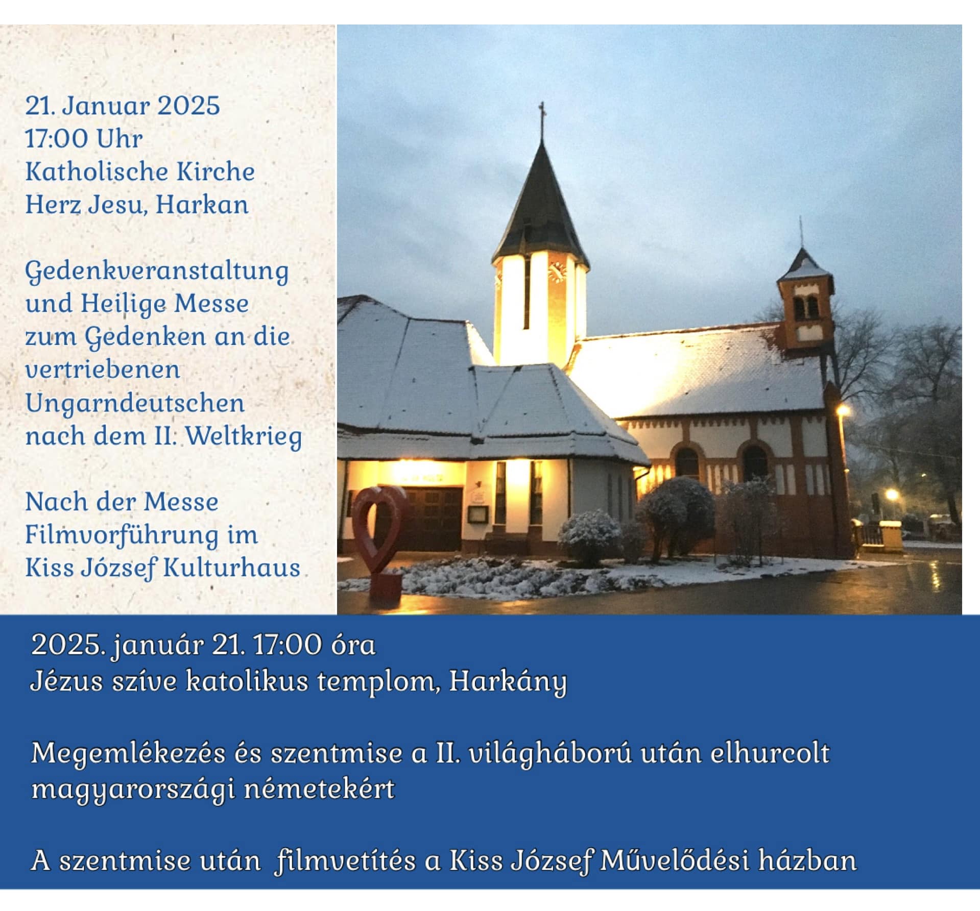 Szentmise a Harkányi Jézus Szíve Plébánián a világháború után elhurcolt németekért, 2025.01.26.