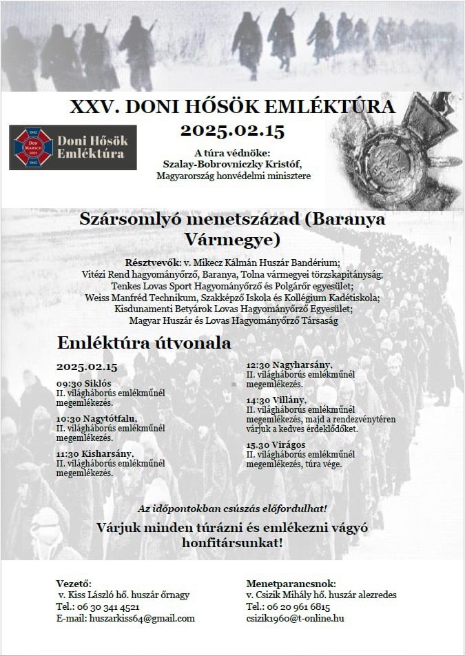 Doni Hősök emléktúra Siklós, Villány 2025 - plakát