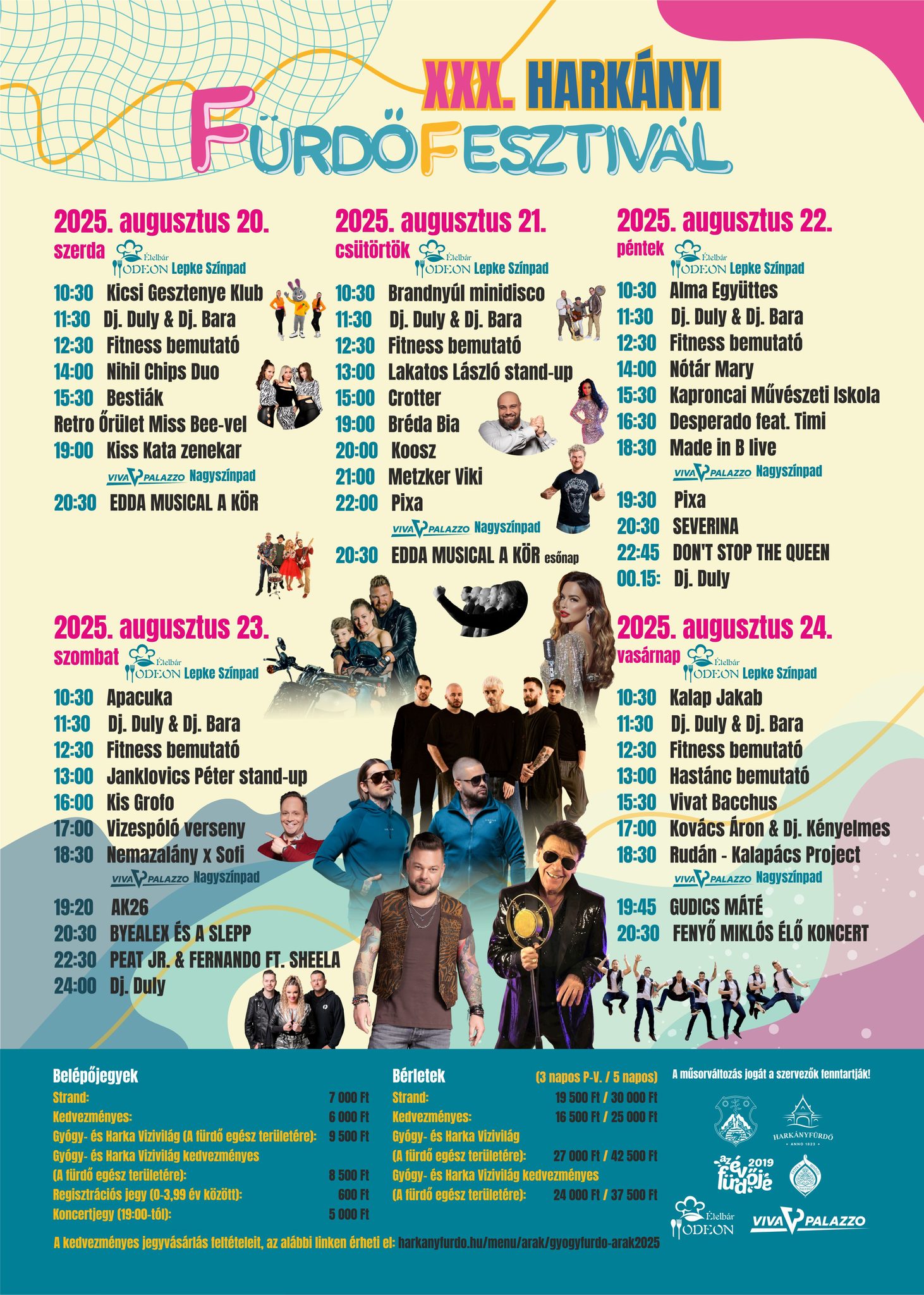Harkányi Fürdőfesztivál 2025, Lepke medence nagyszínpad programfüzet