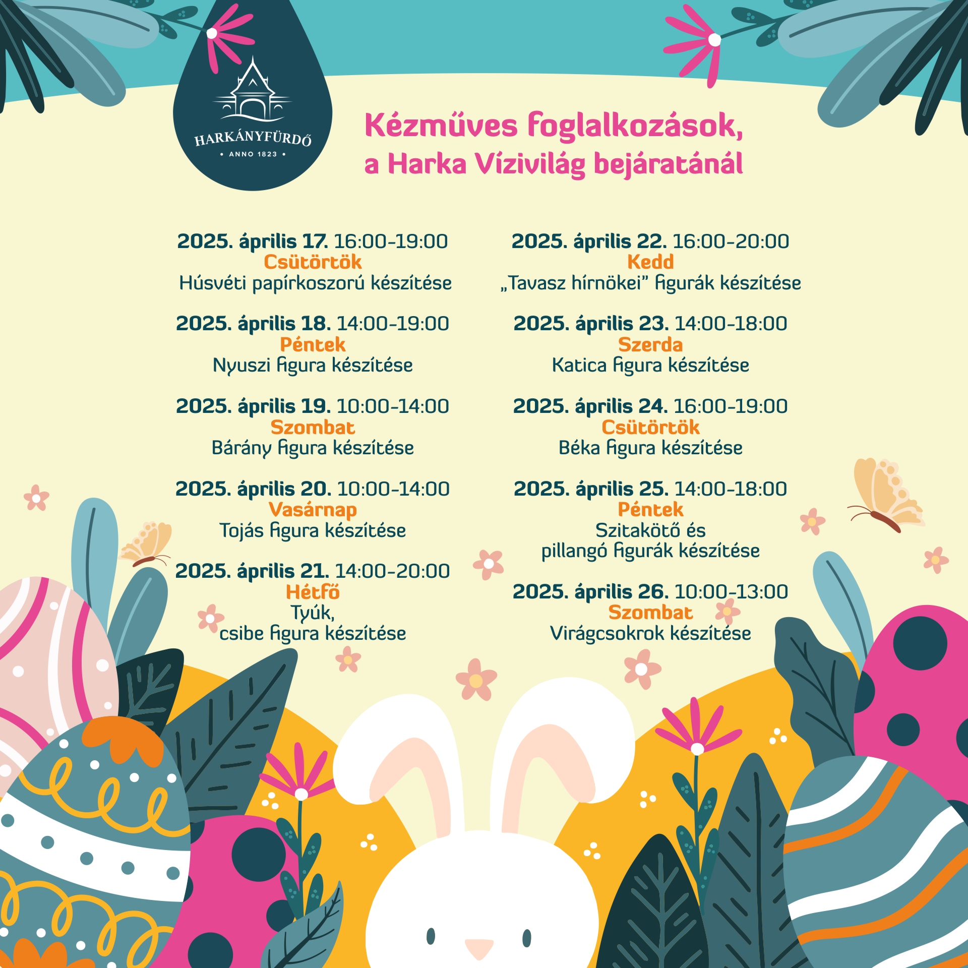 Kézműves foglalkozások a Harkányi Gyógyfürdő Harka Vízivilág részlegében, 2025.04, tavaszi szünet