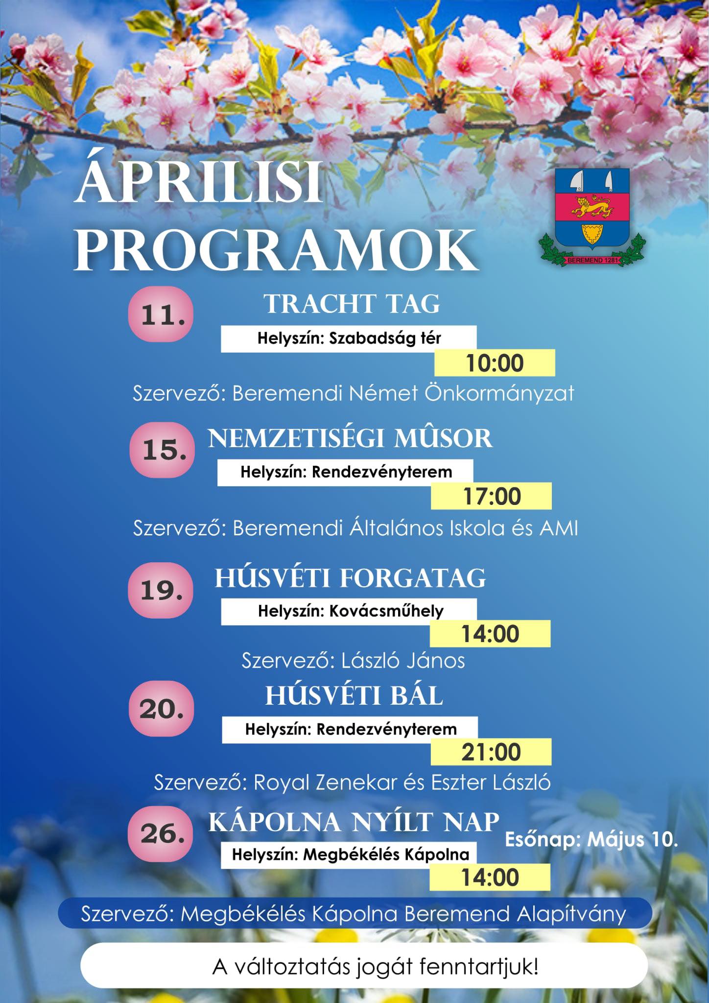 Áprilisi programlehetőségek Beremenden, 2025