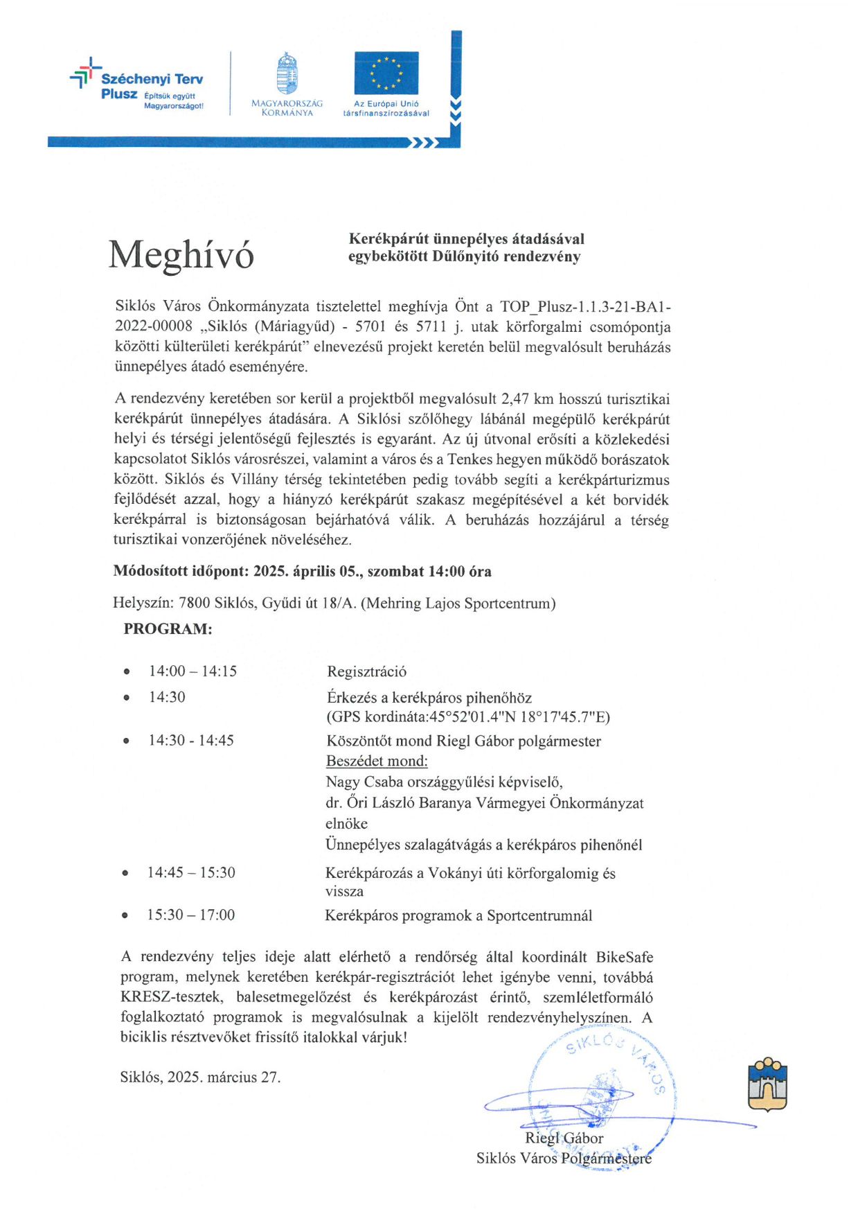 Kerékpárút avatás Siklóson, 2025.04.05.