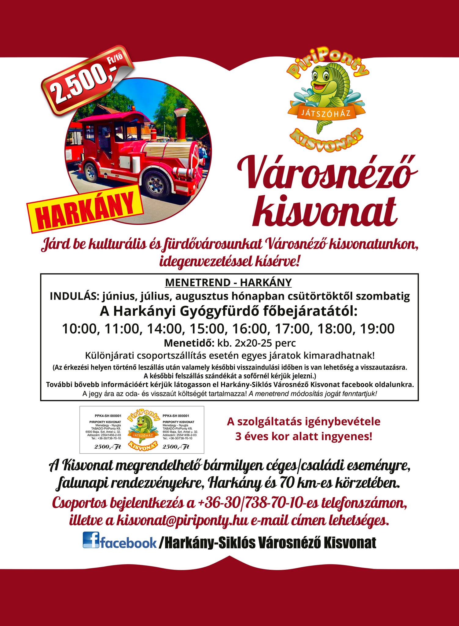 Harkány - Siklós Kisvonat, indulási időpontok Harkányból, 2025