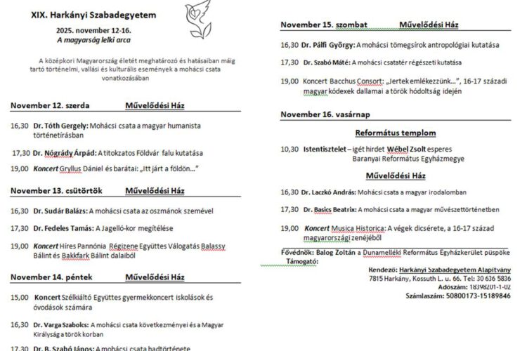 Harkányi Szabadegyetem 2025.11.12-16.