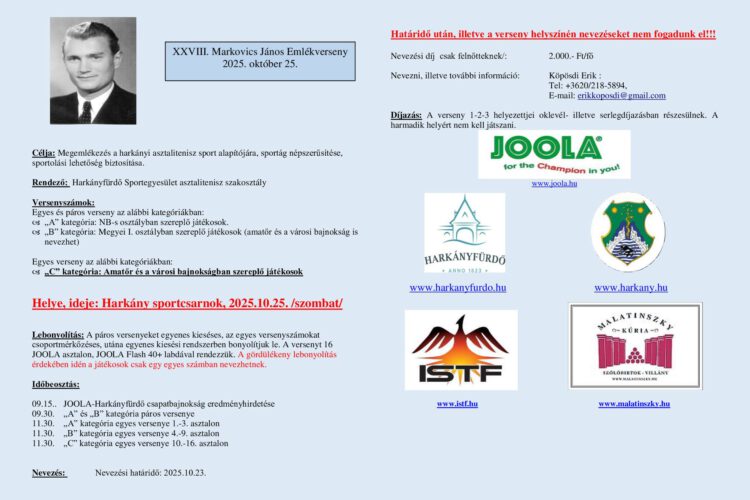 Asztalitenisz kupa, verseny, emlékverseny Harkányban, 2025.10.25., Markovics János emlékverseny