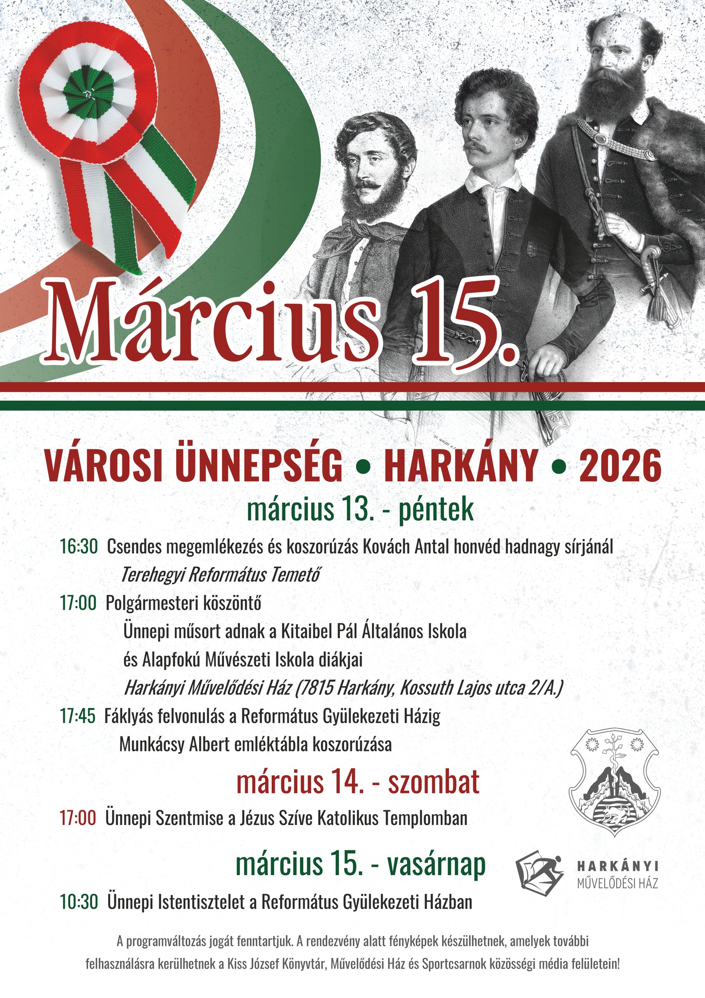 1848 március 15-i megemlékezés Harkányban, 2026.03.13-15.